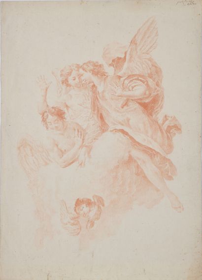  ECOLE ITALIENNE du XVIIIe siècle 
Etude de trois anges dans les nues et d'un angelot...