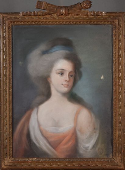  ECOLE FRANCAISE dans le goût de la fin du XVIIIe siècle 
Portrait d'une jeune femme...