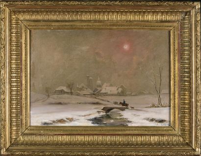 null Théodore LEVIGNE (1848-1912).

Soleil pâle sur le village enneigé.

Huile sur...