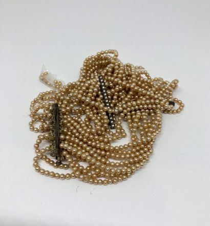  Collier de chien ancien en métal argenté à 12 rangs de perles de verre à l'imitation...