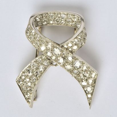 Corsage clip brooch in 18K (750/oo) white...