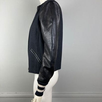 null ISABEL MARANT. Blouson en laine et coton chinés anthracite, encolure ronde,...