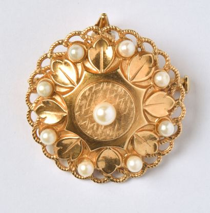 18K (750/oo) yellow gold brooch pendant,...