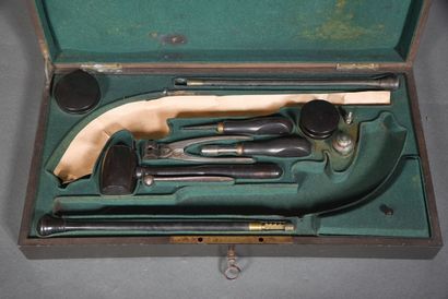 null Single case for a pair of large pistols (about 42 cm long) in ebony veneer (split),...