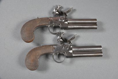 null Pair of flintlock pistols with chests decorated with an elephant and a hammer,...