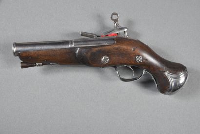 null Flintlock pistol, chenapan style lock, octagonal barrel (13,5cm) with raised...