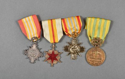 null France/VIETNAM. Médaille d'Indochine, d'Honneur du Mérite (2), et des Blessés,...