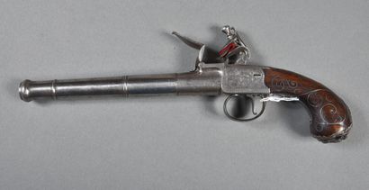 null Flintlock pistol with flower-engraved case, hammer and long unscrewable steel...