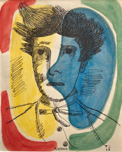 null Fernand LEGER (1881-1955).

Rimbaud, 1948.

Encre et gouache sur papier vélin.

Signé,...