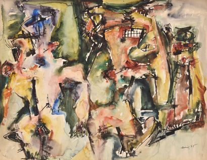  Jean Henri SABY-VIRICEL dit Philippe ARTIAS (1912-2002). 
Composition, 1965. 
Aquarelle...