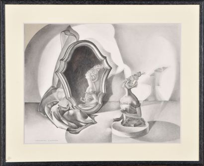  Chantal LANVIN (1929-2013). 
La coquette au miroir. 
Mine de plomb sur papier. 
Signé...