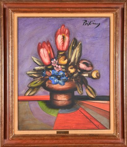 Franz PRIKING (1929-1979). 
Bouquet sur fond...