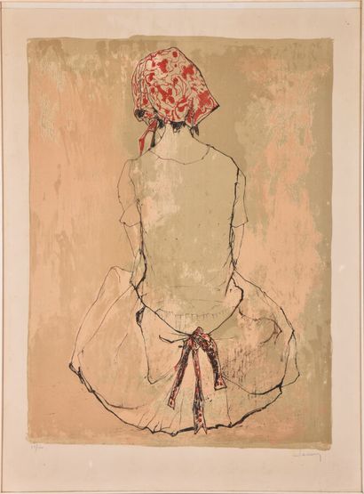 null Jean JANSEM (1920-2013).

Femme au fichu rouge, assise, de dos.

Aquateinte.

Signé...