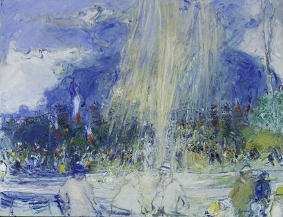  Jean FUSARO (1925). 
Le jet d'eau. 
Huile sur toile. 
Signé en bas à droite. 
Contresigné...