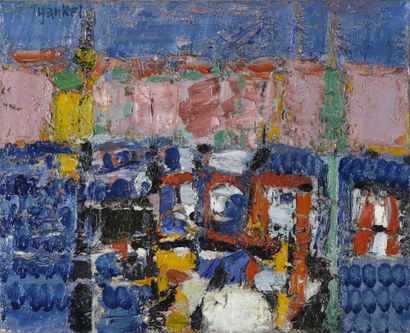  Jacques YANKEL (1920-2020). 
Port, 1970. 
Huile sur toile. 
Signé en haut à gauche....