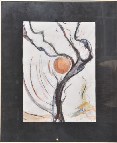  Attribué à J.N. Voutay (XXème siècle). 
L'arbre et le soleil. 
Aquarelle sur papier....
