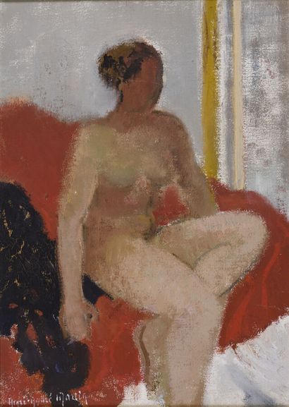 Henri-André MARTIN (1918-2004). 
Modèle nu assis. 
Huile sur toile. 
Signé en bas...