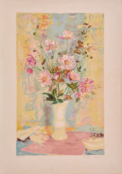 LE PHO (1907-2001). 
Fleurs. 
Lithographie...