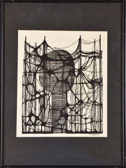  Rose PAPASIAN (1935-1987). 
Composition. 
Encre de Chine sur papier vélin. 
Signé...