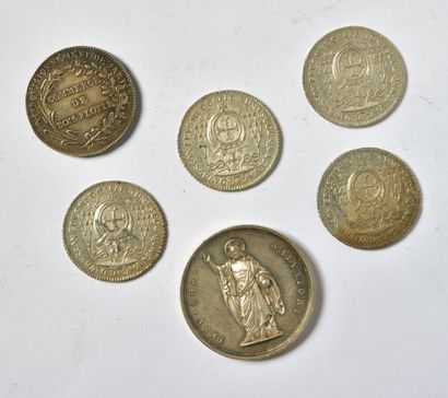  TOKENS. LOT of 5 silver tokens, 4 of them from the same bishop of METZ, one for...
