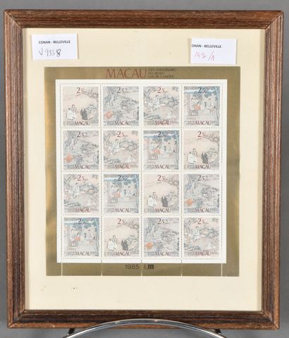 null Four frames with a sheet of stamps from MACAO, RUSSIA & HUNGARY. Stamp value...