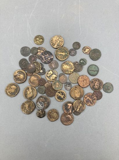 null ANTIQUES. LOT: 3 denarii (including one domitian); 51 roman bronze coins (B...