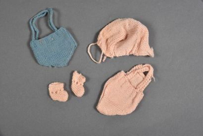 In pink knitted wool: romper 11cm, large...