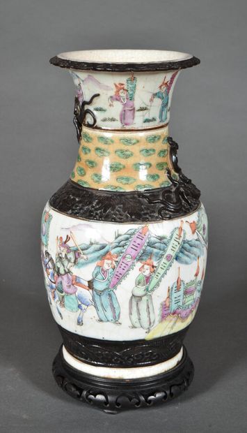 Stoneware baluster vase, the body decorated...