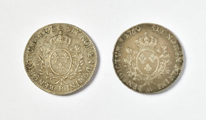 null FRANCE. LOUIS XV: TWO ECU 1750 AA and 1761 R, 29gr40, 29gr10, G 322, TTB