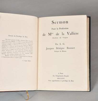 null BOSSUET Jacques Bénigne. SERMON FOR THE PROFESSION OF Mme DE LA VALLIÈRE. Duchess...