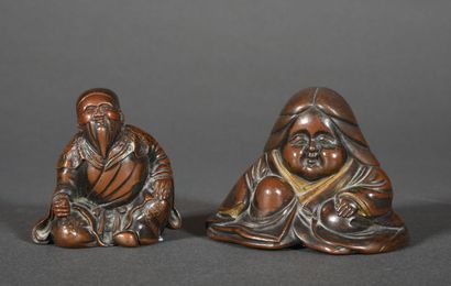 Two small bronze subjects, one of an erotic...