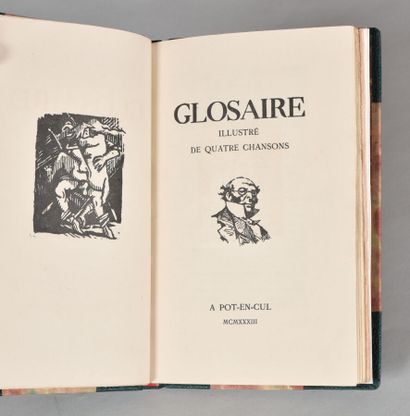 null GLOSSARY. ILLUSTRATED WITH FOUR SONGS. A POT - EN - CUL, 1933. One volume, in-8,...