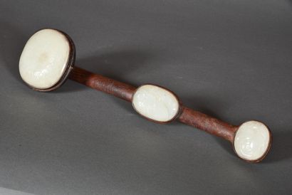 Wooden ruyi sceptre nielloed with floral...