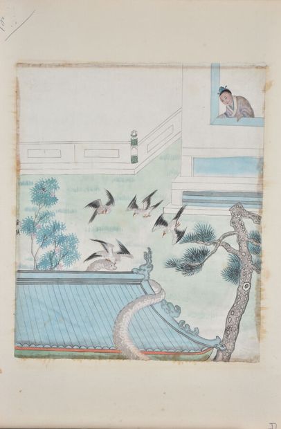 null Set of four watercolor album paintings on paper, illustrating the novel Liaozhai...