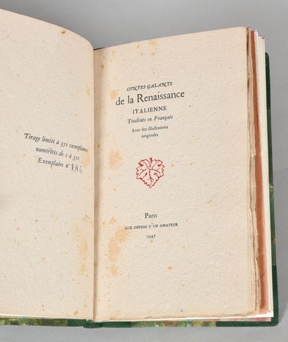 null GALLANT TALES OF THE ITALIAN RENAISSANCE. Translated into French. PARIS, AUX...