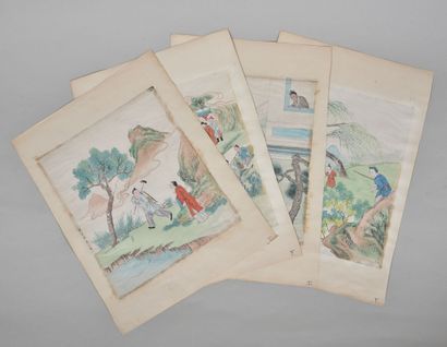 Set of four watercolor album paintings on...