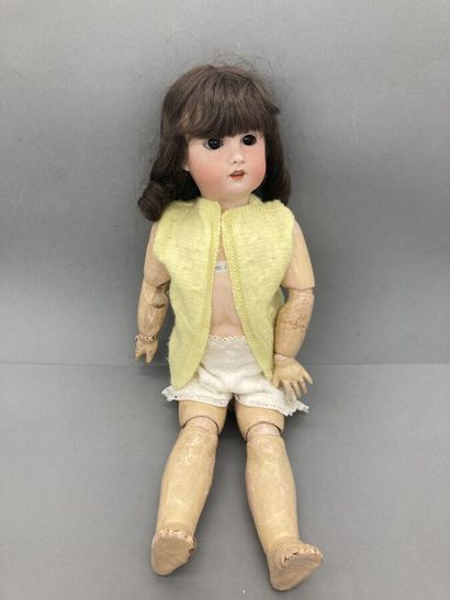 null "SFBJ PARIS 10" doll with damaged bisque head, dark glass eyes, open mouth,...