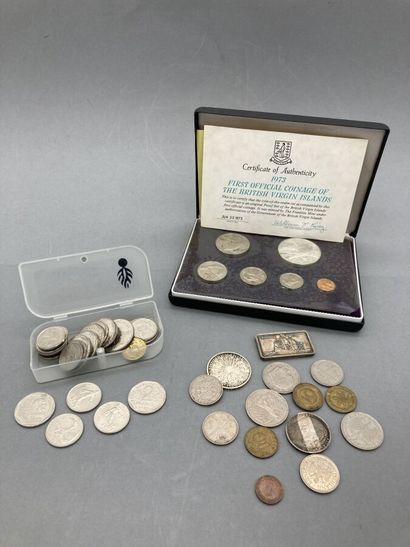 Small modern coins and a set in a Virgin...