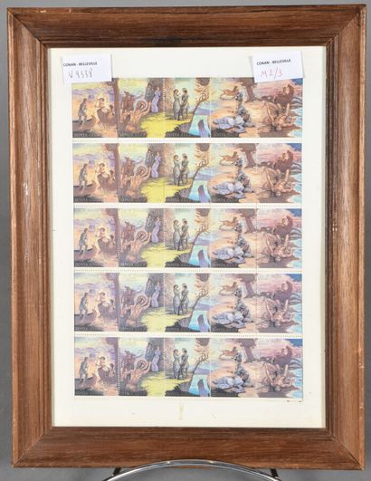 null Four frames with a sheet of stamps from MACAO, RUSSIA & HUNGARY. Stamp value...