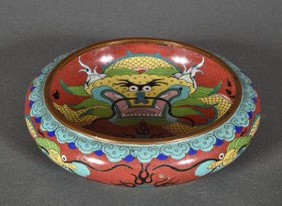 null Two copper and polychrome cloisonné enamelled bowls with flat bottoms and inverted...
