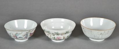 Set of three porcelain bowls, two decorated...