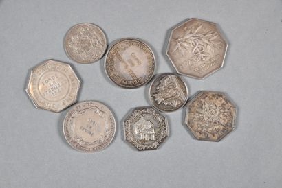 null TOKENS. LOT of 8 tokens : 7 tokens of the XIX th and 1 token of 1755 of Lyon,...