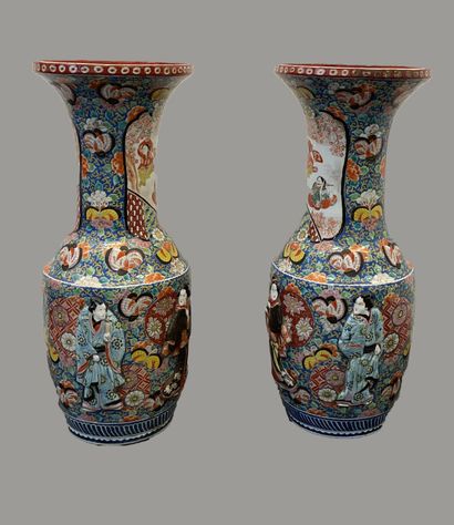 A pair of large polychrome enameled porcelain...