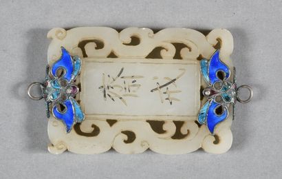 Rectangular pendant, in white celadon jade,...