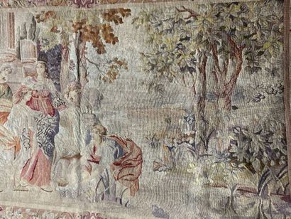 null Tapisserie en laine à décor polychrome de Moïse sauvé des eaux, bordures fleuries...