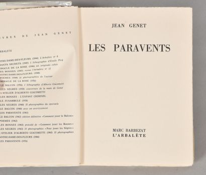 null GENET Jean. LES PARAVENTS. DÉCINES, L'ARBALÈTE, MARC BARBEZAT, 1976. Un volume,...