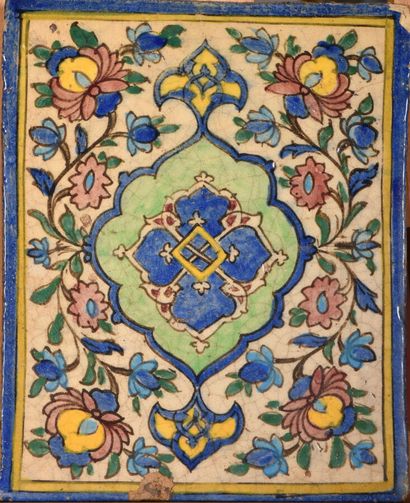 null IRAN Kadjar 19th century.

Rectangular ceramic tile with polychrome decoration...