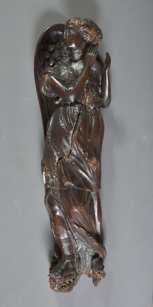 null Ange en adoration en bois sculpté. 

En partie du XVIIème siècle. 

H. 82,5...