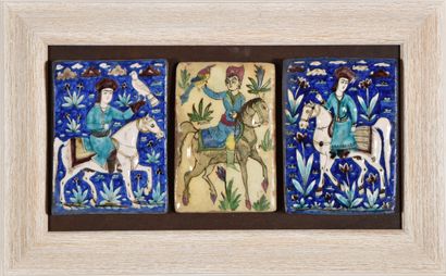null IRAN Kadjar 19th century.

Three rectangular ceramic covering tiles, two with...