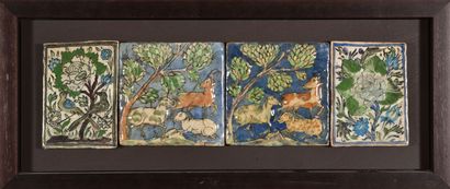 null IRAN Kadjar 19th century.

Set of four ceramic covering tiles with polychrome...